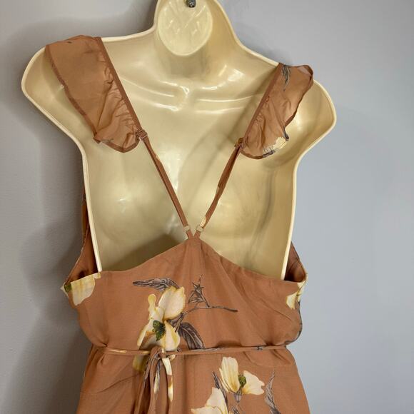 Lulu's All Mine Rusty Rose Floral Print High-Low Wrap Maxi Dress Wedding Guest L - Picture 8 of 14